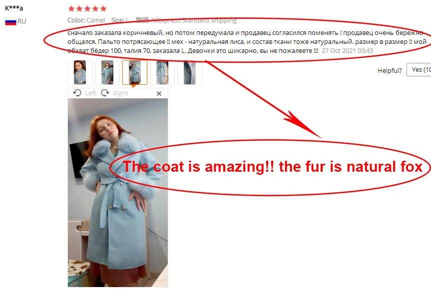 Women's Cashmere Wool Coat Spring Real Fox Fur Collar Woolen Trench Jacket Winter Adjustable Waist Slim Ladies Long Overcoat