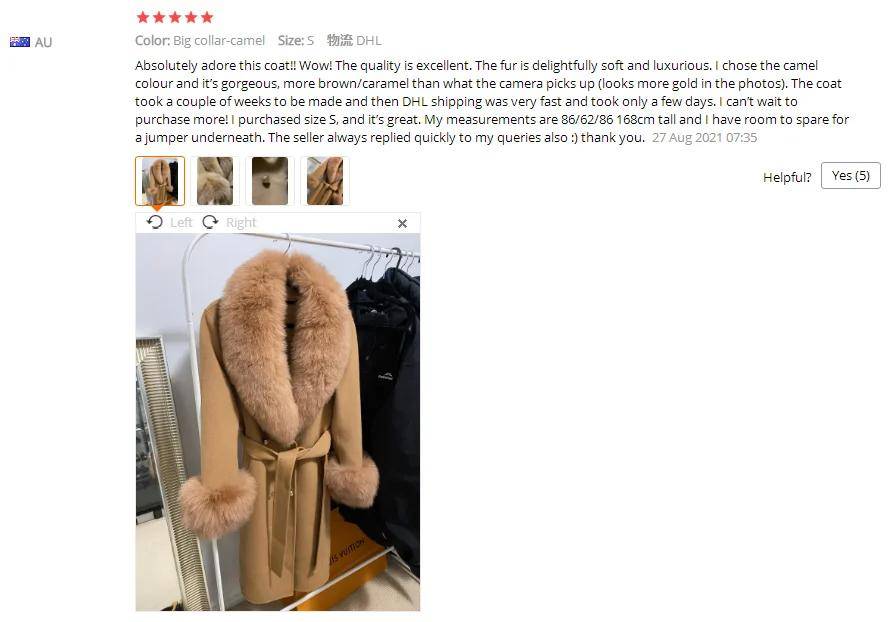 Women's Cashmere Wool Coat Spring Real Fox Fur Collar Woolen Trench Jacket Winter Adjustable Waist Slim Ladies Long Overcoat