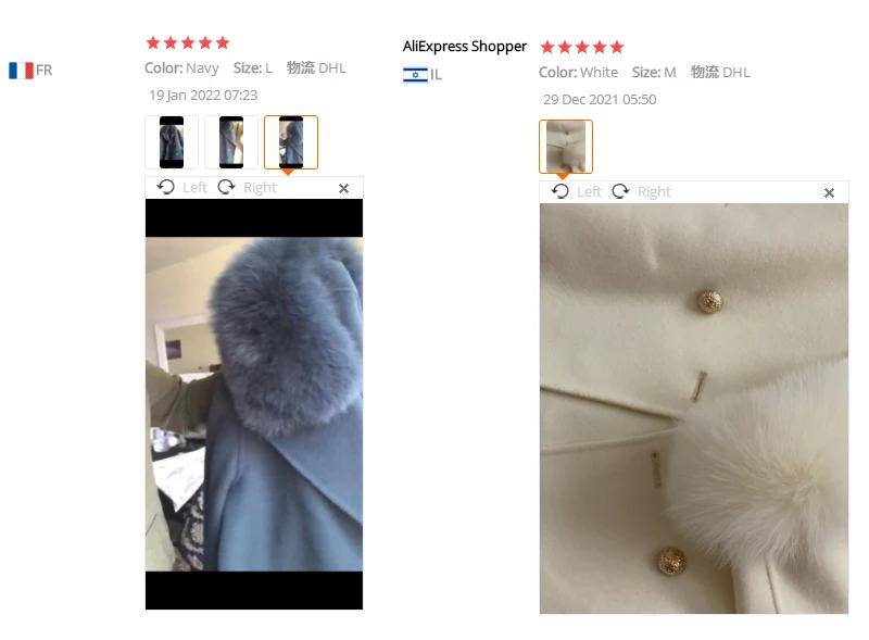 Women's Cashmere Wool Coat Spring Real Fox Fur Collar Woolen Trench Jacket Winter Adjustable Waist Slim Ladies Long Overcoat