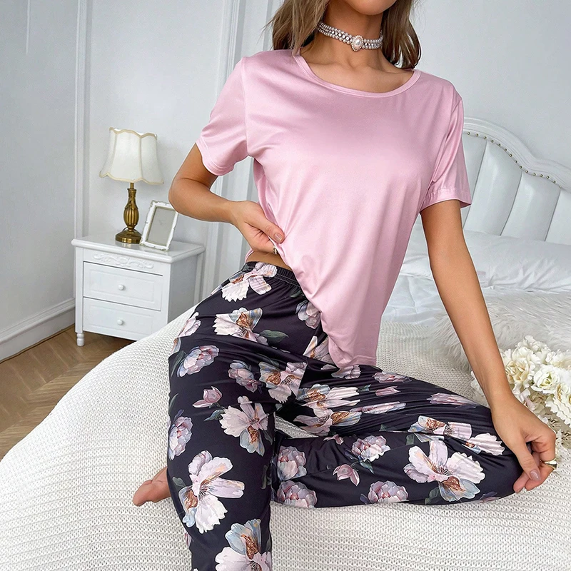 Women's Cartoon Print Pajama Set Short Sleeve Top Long Pants Soft Comfortable Sleepwear for Ladies Homewear Pijama Women's Cartoon Print Pajama Set Short Sleeve Top Long Pants Soft Comfortable Sleepwear for Ladies Homewear Pijama