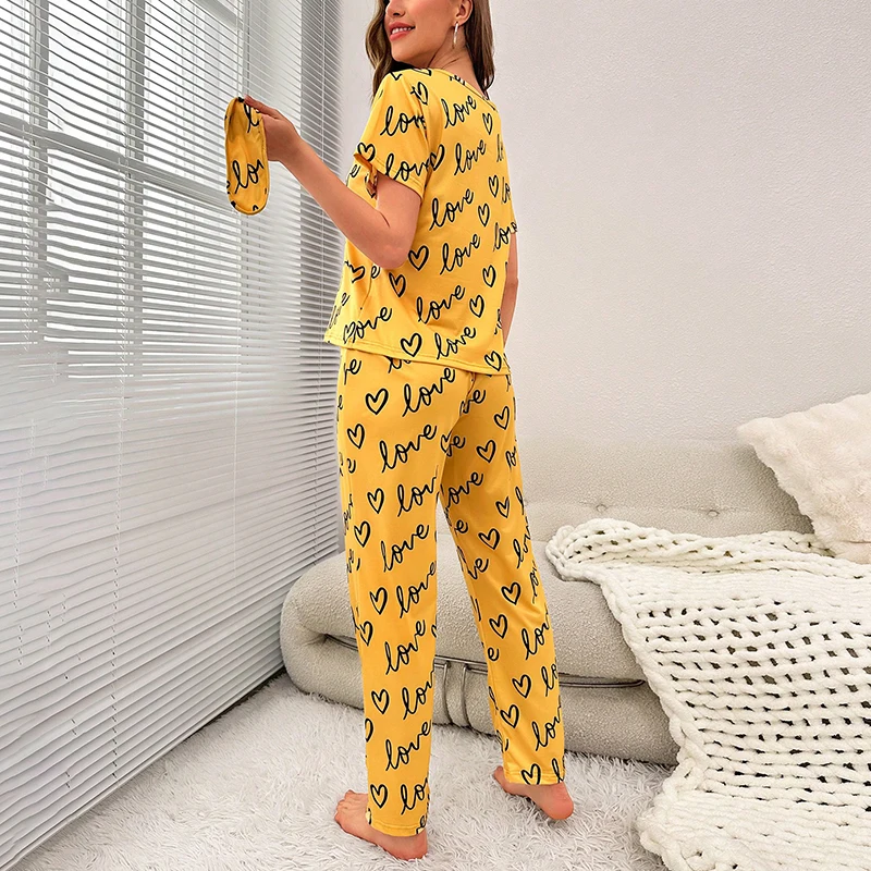 Women's Cartoon Print Pajama Set Short Sleeve Top Long Pants Soft Comfortable Sleepwear for Ladies Homewear Pijama Women's Cartoon Print Pajama Set Short Sleeve Top Long Pants Soft Comfortable Sleepwear for Ladies Homewear Pijama