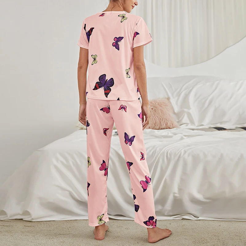 Women's Cartoon Print Pajama Set Short Sleeve Top Long Pants Soft Comfortable Sleepwear for Ladies Homewear Pijama Women's Cartoon Print Pajama Set Short Sleeve Top Long Pants Soft Comfortable Sleepwear for Ladies Homewear Pijama