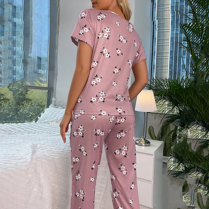 Women's Cartoon Print Pajama Set Short Sleeve Top Long Pants Soft Comfortable Sleepwear for Ladies Homewear Pijama Women's Cartoon Print Pajama Set Short Sleeve Top Long Pants Soft Comfortable Sleepwear for Ladies Homewear Pijama