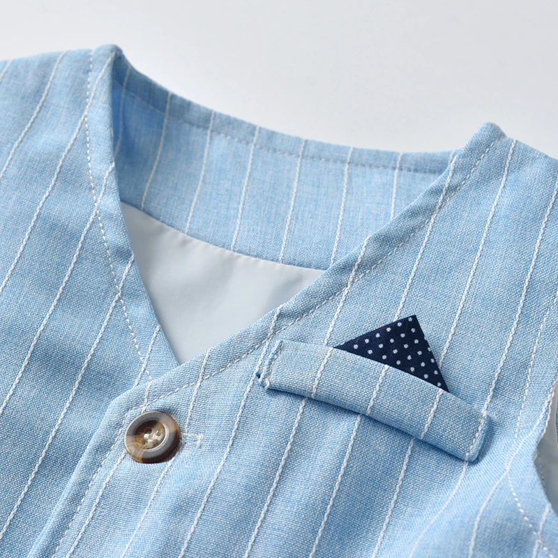 Kid Boy Formal Birthday Outfit Suit Toddler Gentleman Wedding Striped Vest Shirt 1-6 Years Baby Pants Boys Ceremony Outerwear