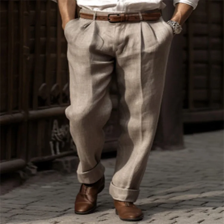 Men Linen Straight Solid Color Comfortable Breathable Casual Daily Cotton Fashion Trousers Men Linen Straight Solid Color Comfortable Breathable Casual Daily Cotton Fashion Trousers