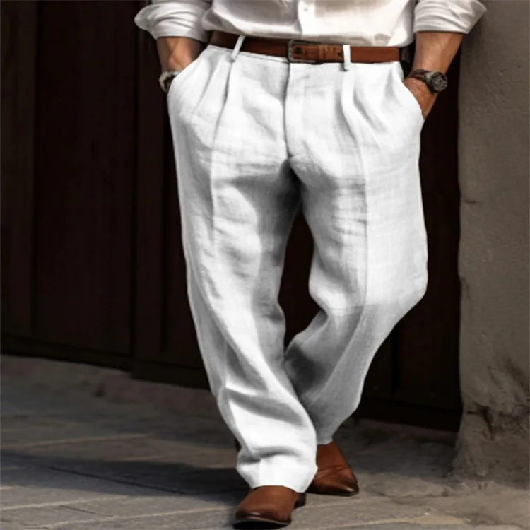Men Linen Straight Solid Color Comfortable Breathable Casual Daily Cotton Fashion Trousers Men Linen Straight Solid Color Comfortable Breathable Casual Daily Cotton Fashion Trousers