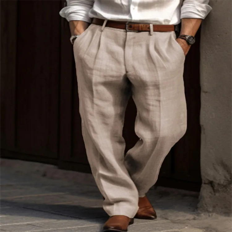 Men Linen Straight Solid Color Comfortable Breathable Casual Daily Cotton Fashion Trousers Men Linen Straight Solid Color Comfortable Breathable Casual Daily Cotton Fashion Trousers