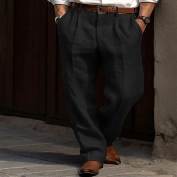 Men Linen Straight Solid Color Comfortable Breathable Casual Daily Cotton Fashion Trousers Men Linen Straight Solid Color Comfortable Breathable Casual Daily Cotton Fashion Trousers