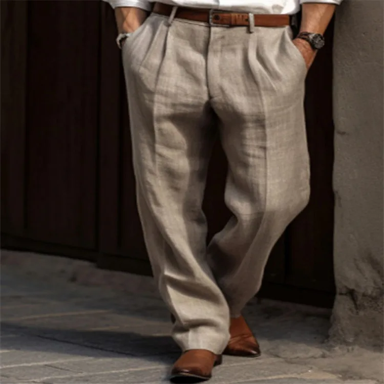 Men Linen Straight Solid Color Comfortable Breathable Casual Daily Cotton Fashion Trousers Men Linen Straight Solid Color Comfortable Breathable Casual Daily Cotton Fashion Trousers
