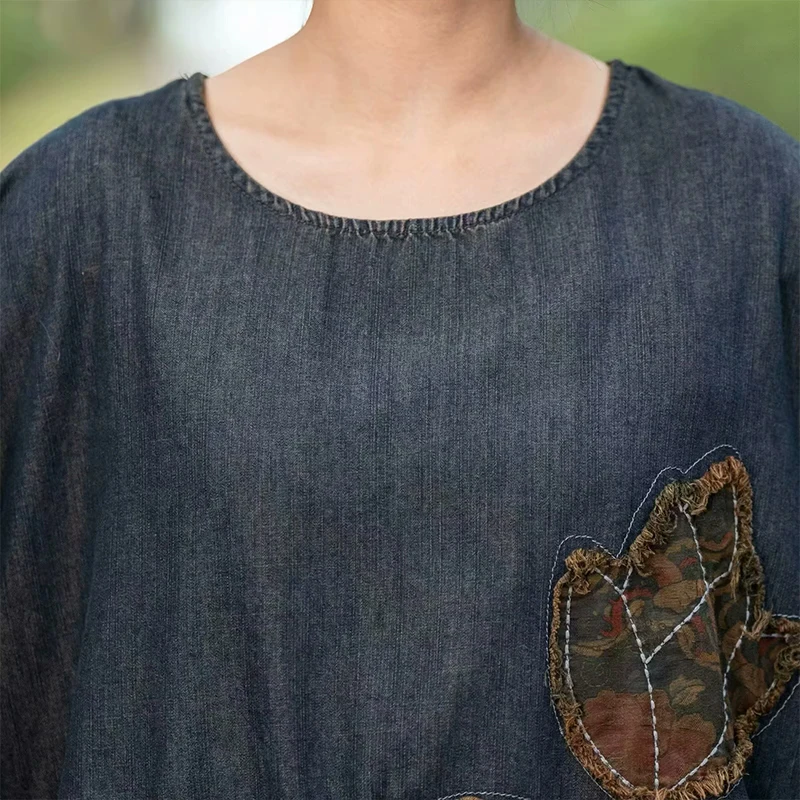 Masss Wasss Summer Women’s Embroidered Denim 2-Piece Set – Loose Top & Vintage Wide-Leg Jeans