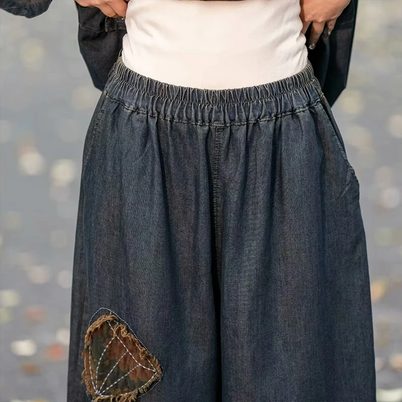 Masss Wasss Summer Women’s Embroidered Denim 2-Piece Set – Loose Top & Vintage Wide-Leg Jeans