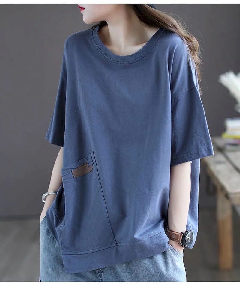100% Cotton Women's Short Sleeve T-Shirt – Korean Style Loose Fit Casual Summer Top