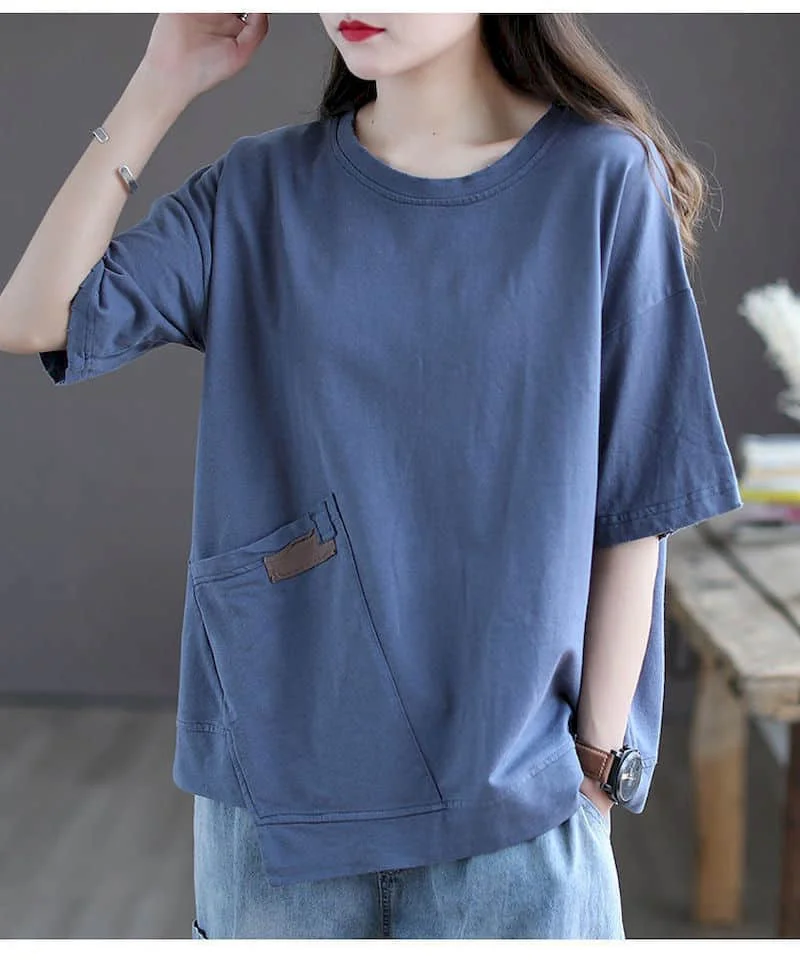 100% Cotton Women's Short Sleeve T-Shirt – Korean Style Loose Fit Casual Summer Top