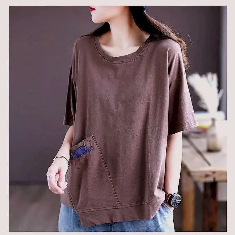 100% Cotton Women's Short Sleeve T-Shirt – Korean Style Loose Fit Casual Summer Top