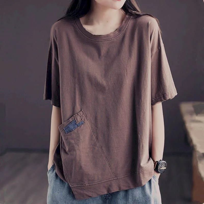 100% Cotton Women's Short Sleeve T-Shirt – Korean Style Loose Fit Casual Summer Top