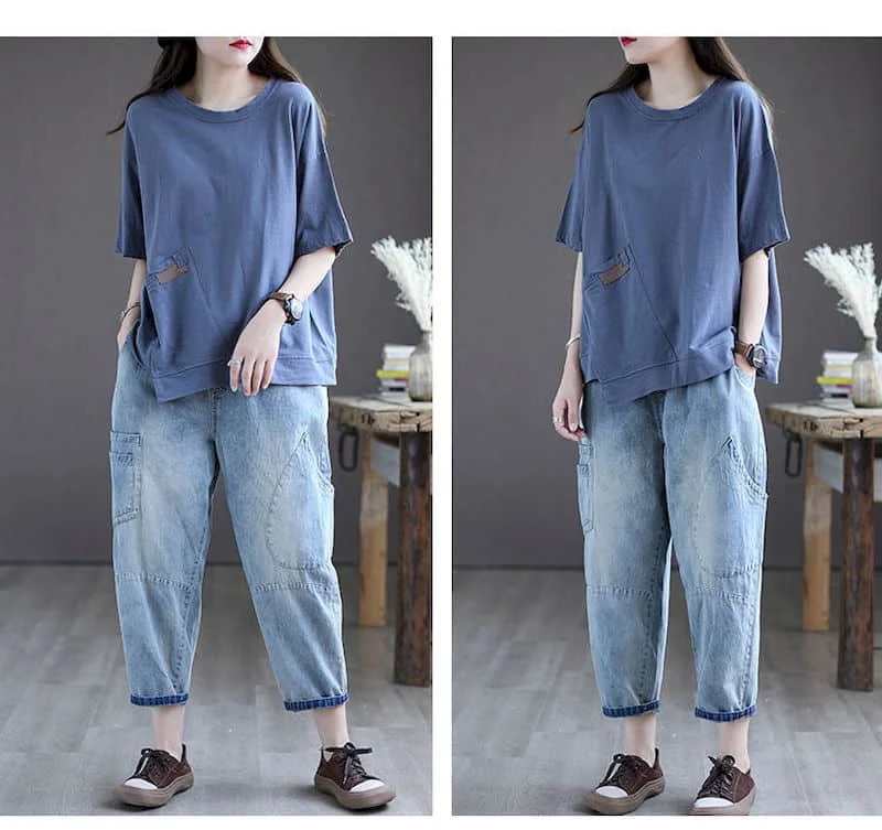 100% Cotton Women's Short Sleeve T-Shirt – Korean Style Loose Fit Casual Summer Top