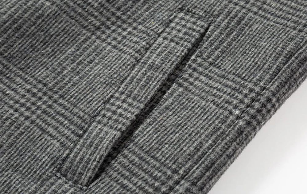 Autumn and winter cross-border thick checkered men's jacket medium long with cotton men's jacket lapel men's coat