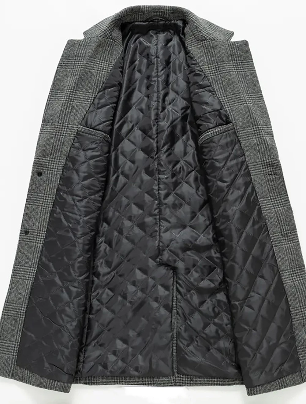 Autumn and winter cross-border thick checkered men's jacket medium long with cotton men's jacket lapel men's coat