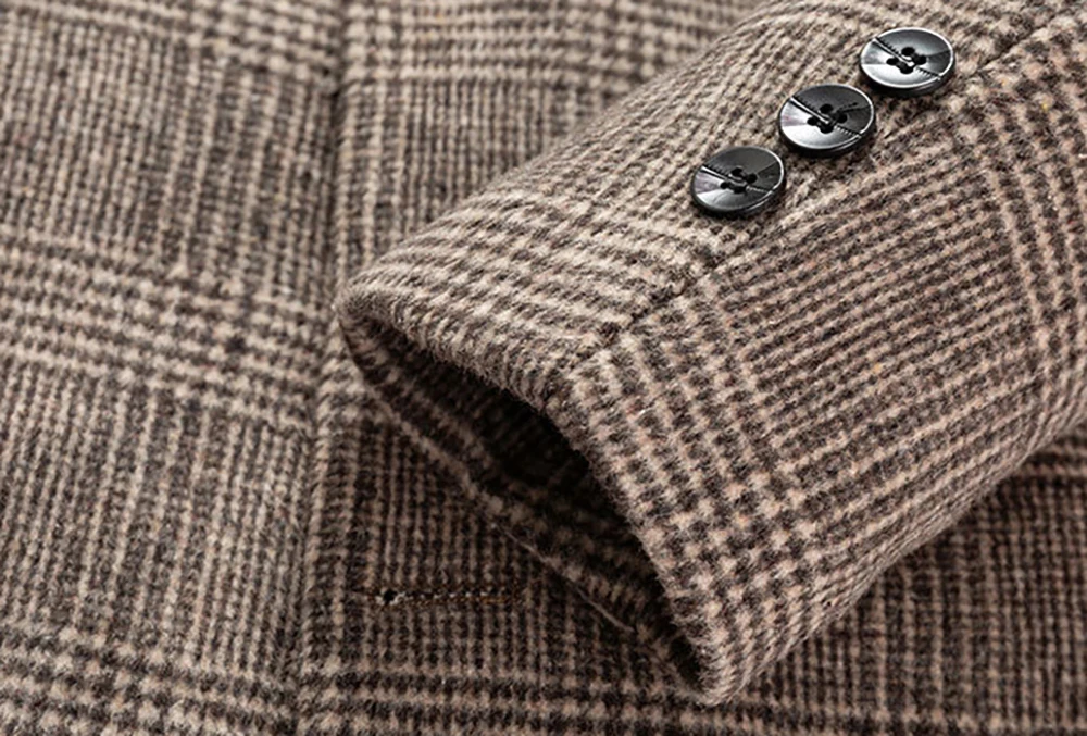 Autumn and winter cross-border thick checkered men's jacket medium long with cotton men's jacket lapel men's coat