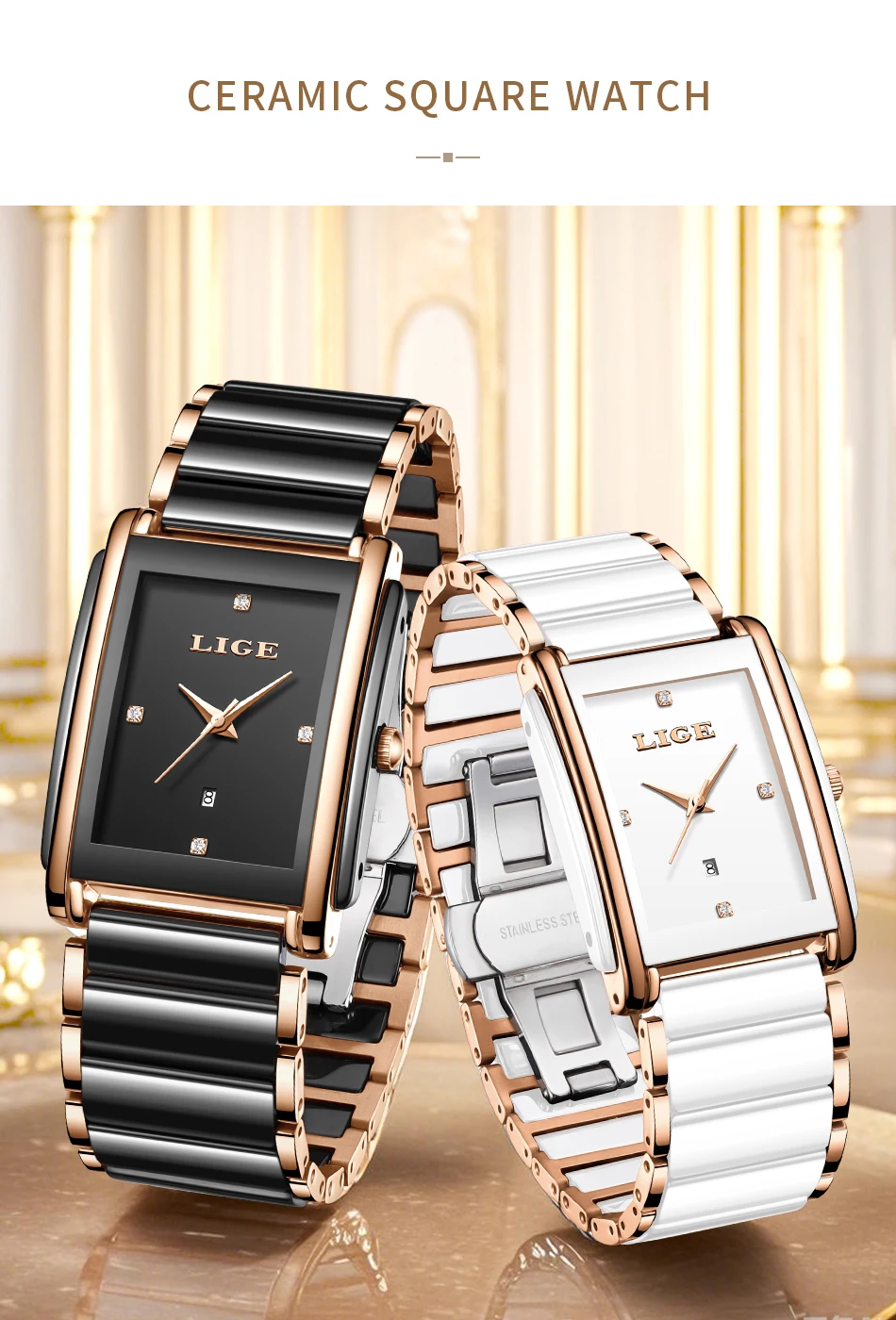 LIGE Fashion Elegant Watch for Women Japanese Movement Ceramics Strap Luxury Ladies Bracelet Quartz Watches Gifts Reloj Mujer