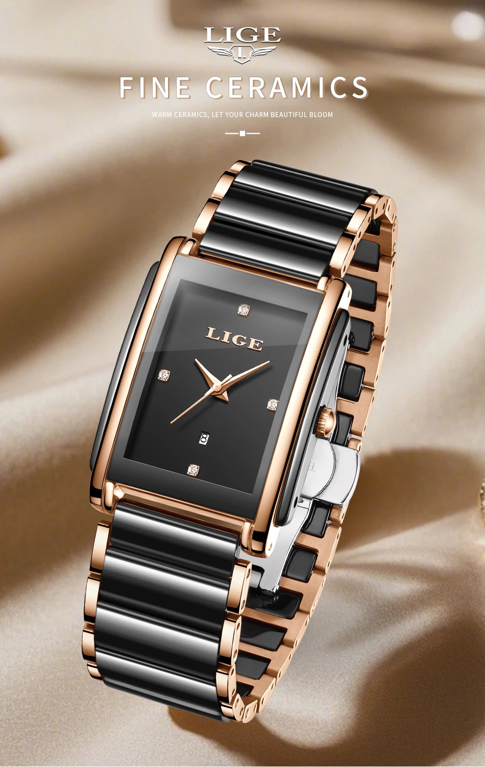 LIGE Fashion Elegant Watch for Women Japanese Movement Ceramics Strap Luxury Ladies Bracelet Quartz Watches Gifts Reloj Mujer