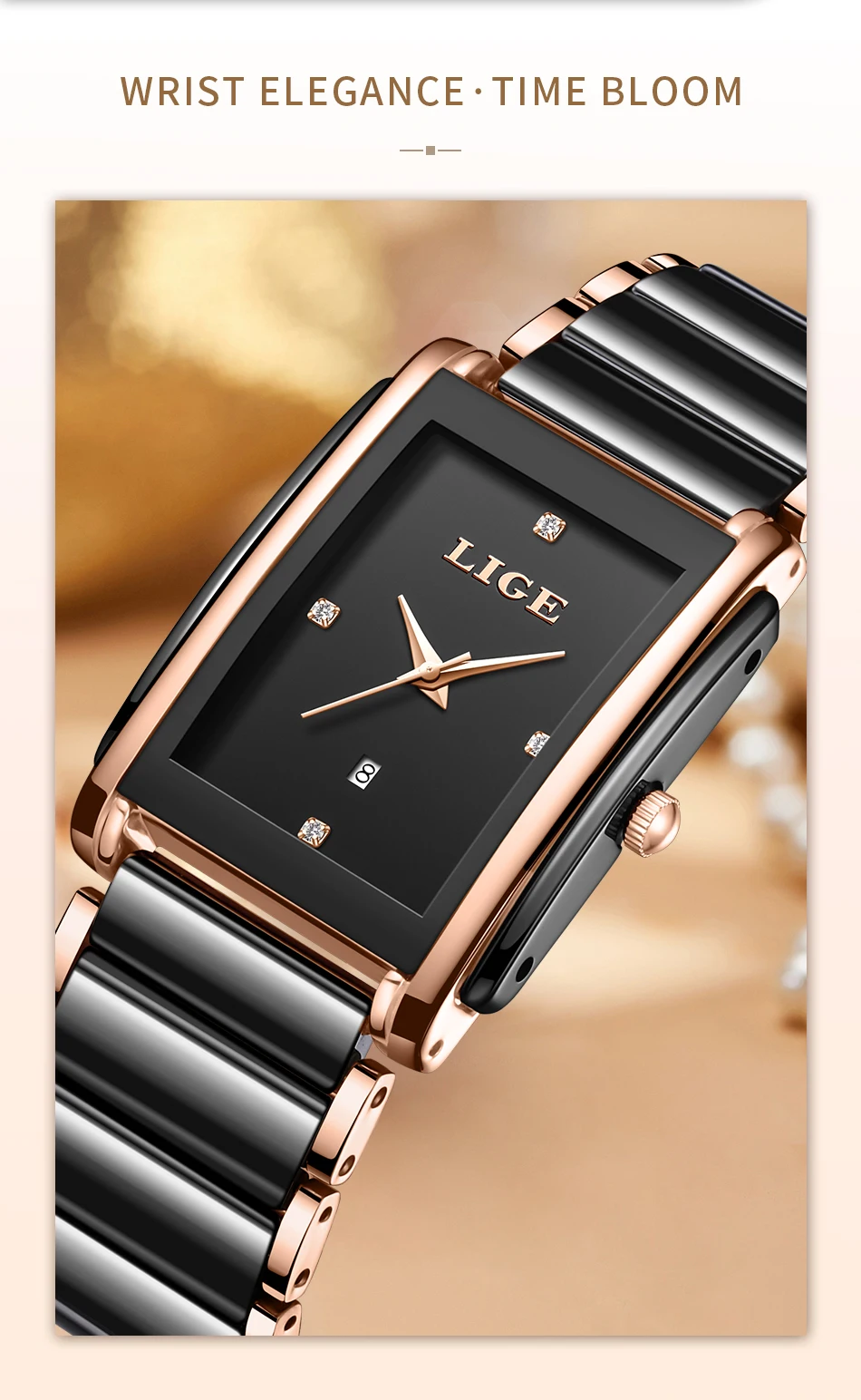 LIGE Fashion Elegant Watch for Women Japanese Movement Ceramics Strap Luxury Ladies Bracelet Quartz Watches Gifts Reloj Mujer