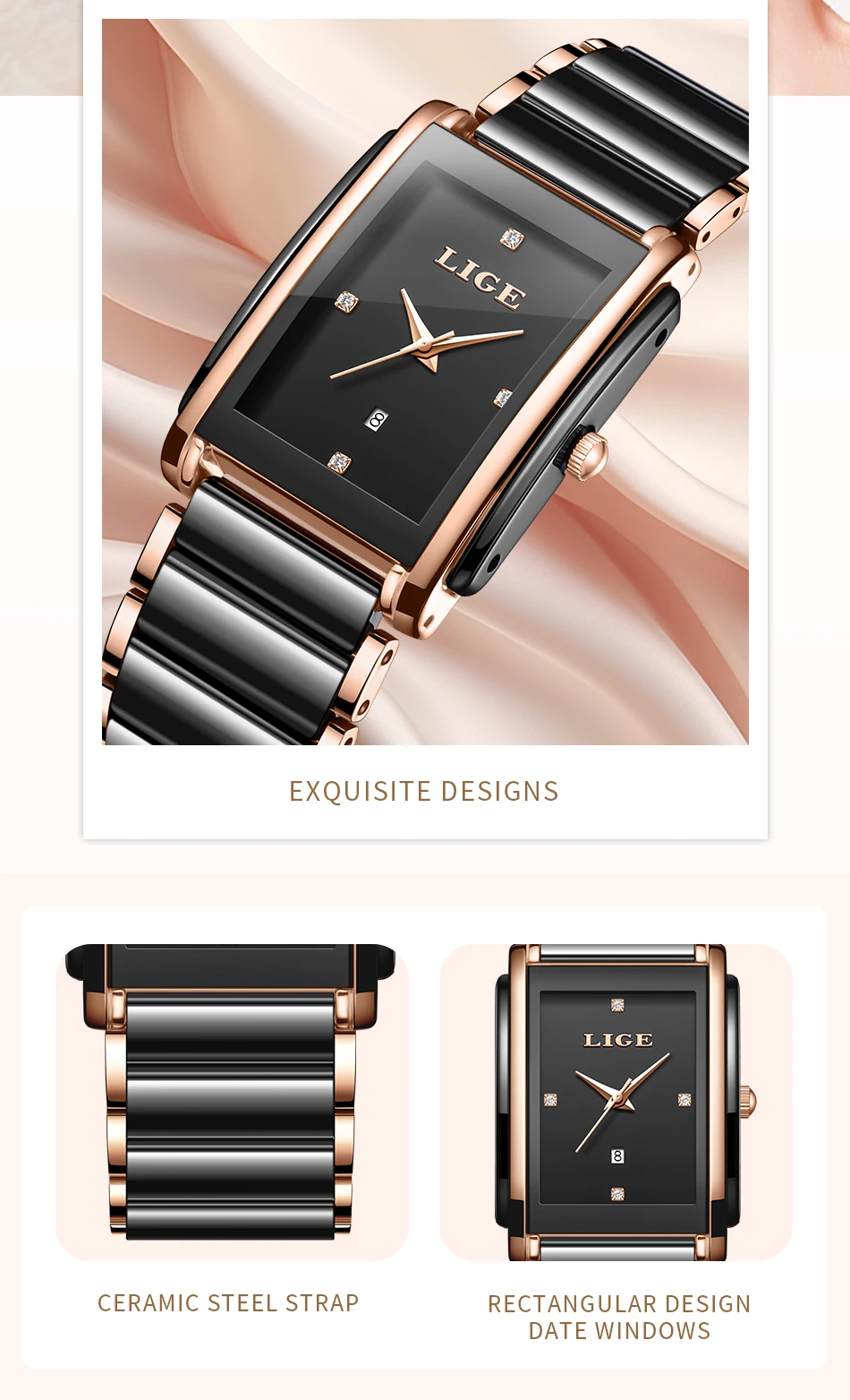 LIGE Fashion Elegant Watch for Women Japanese Movement Ceramics Strap Luxury Ladies Bracelet Quartz Watches Gifts Reloj Mujer