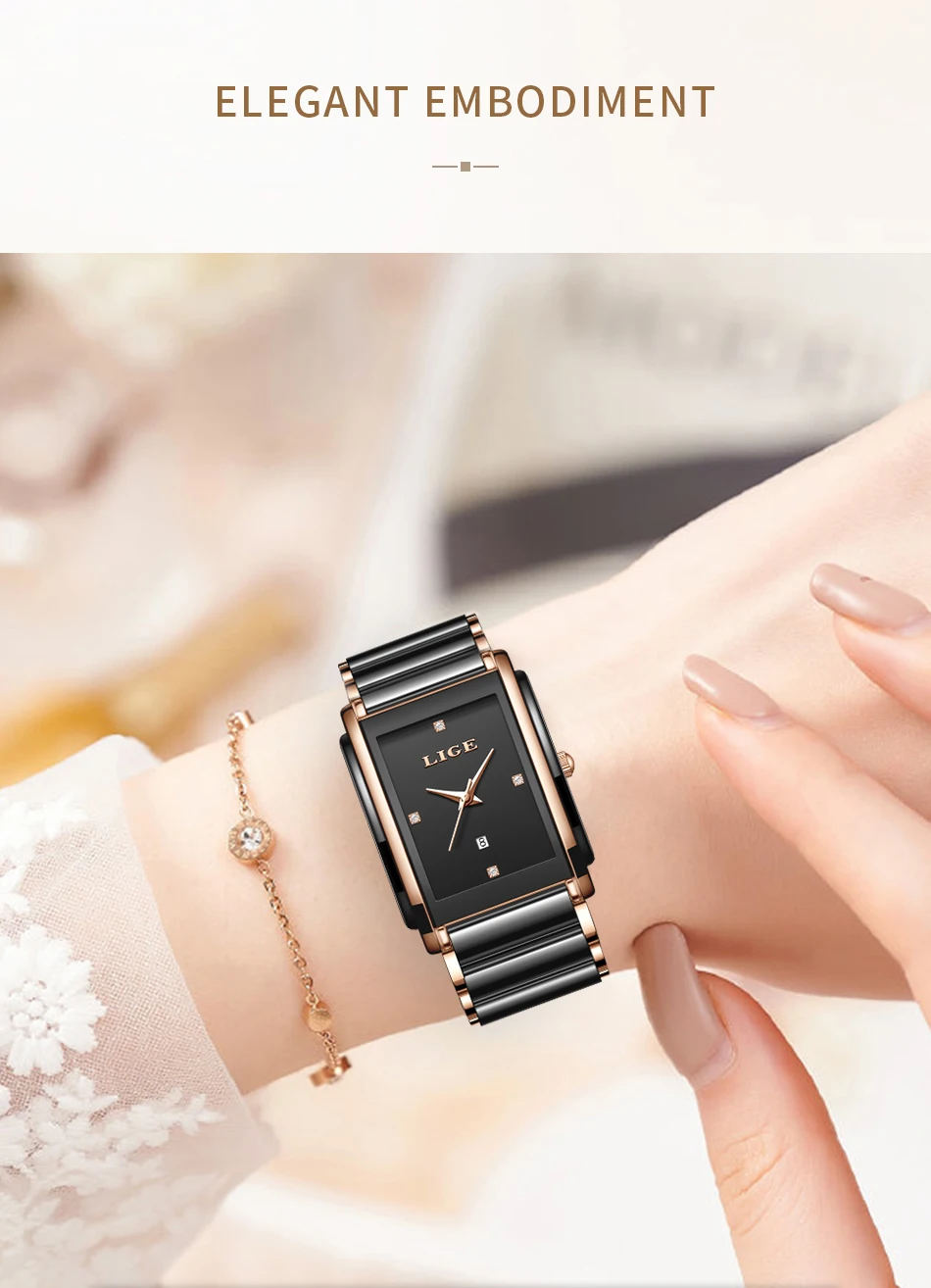 LIGE Fashion Elegant Watch for Women Japanese Movement Ceramics Strap Luxury Ladies Bracelet Quartz Watches Gifts Reloj Mujer