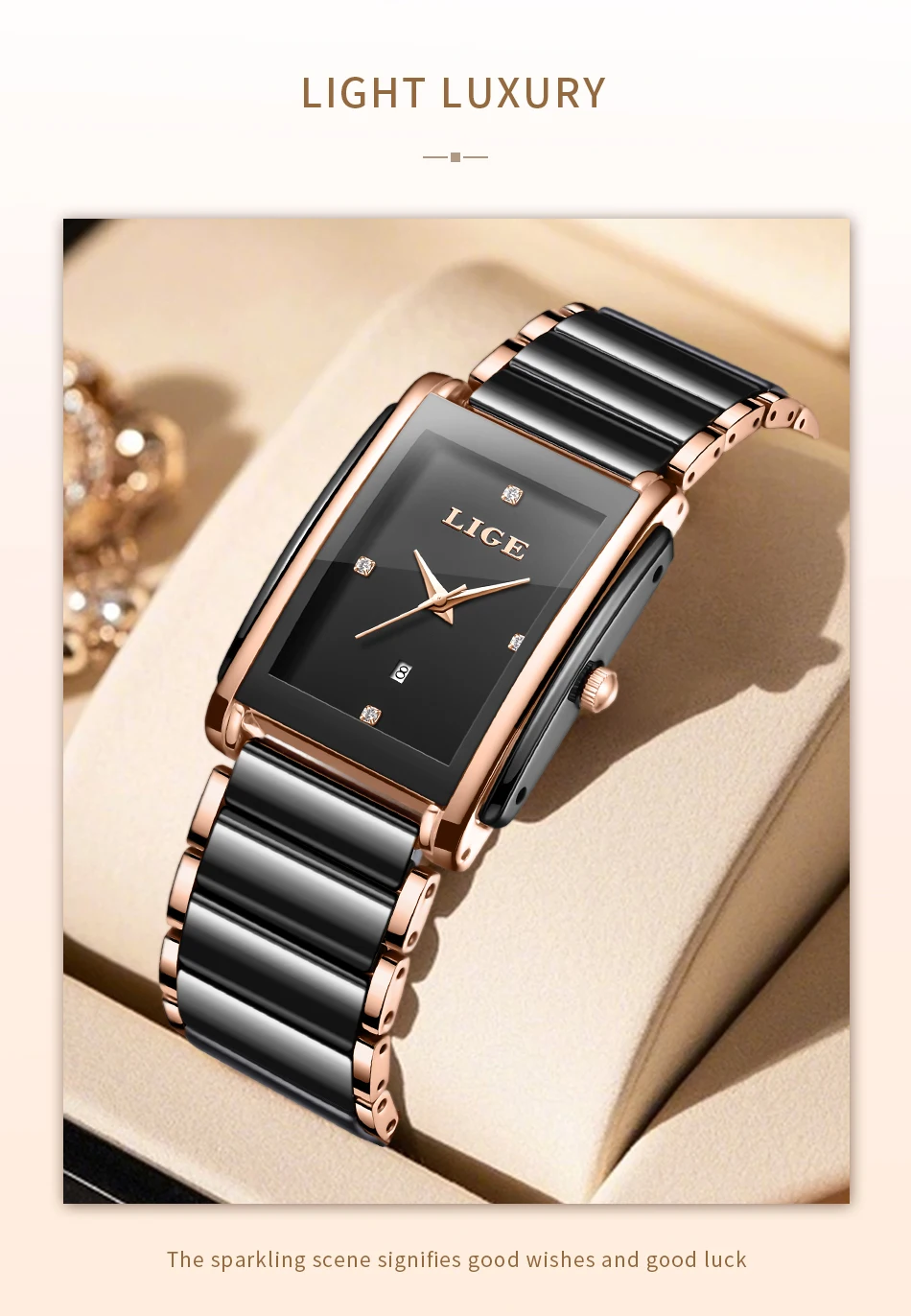 LIGE Fashion Elegant Watch for Women Japanese Movement Ceramics Strap Luxury Ladies Bracelet Quartz Watches Gifts Reloj Mujer