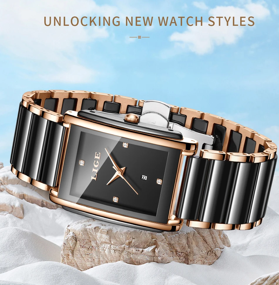 LIGE Fashion Elegant Watch for Women Japanese Movement Ceramics Strap Luxury Ladies Bracelet Quartz Watches Gifts Reloj Mujer