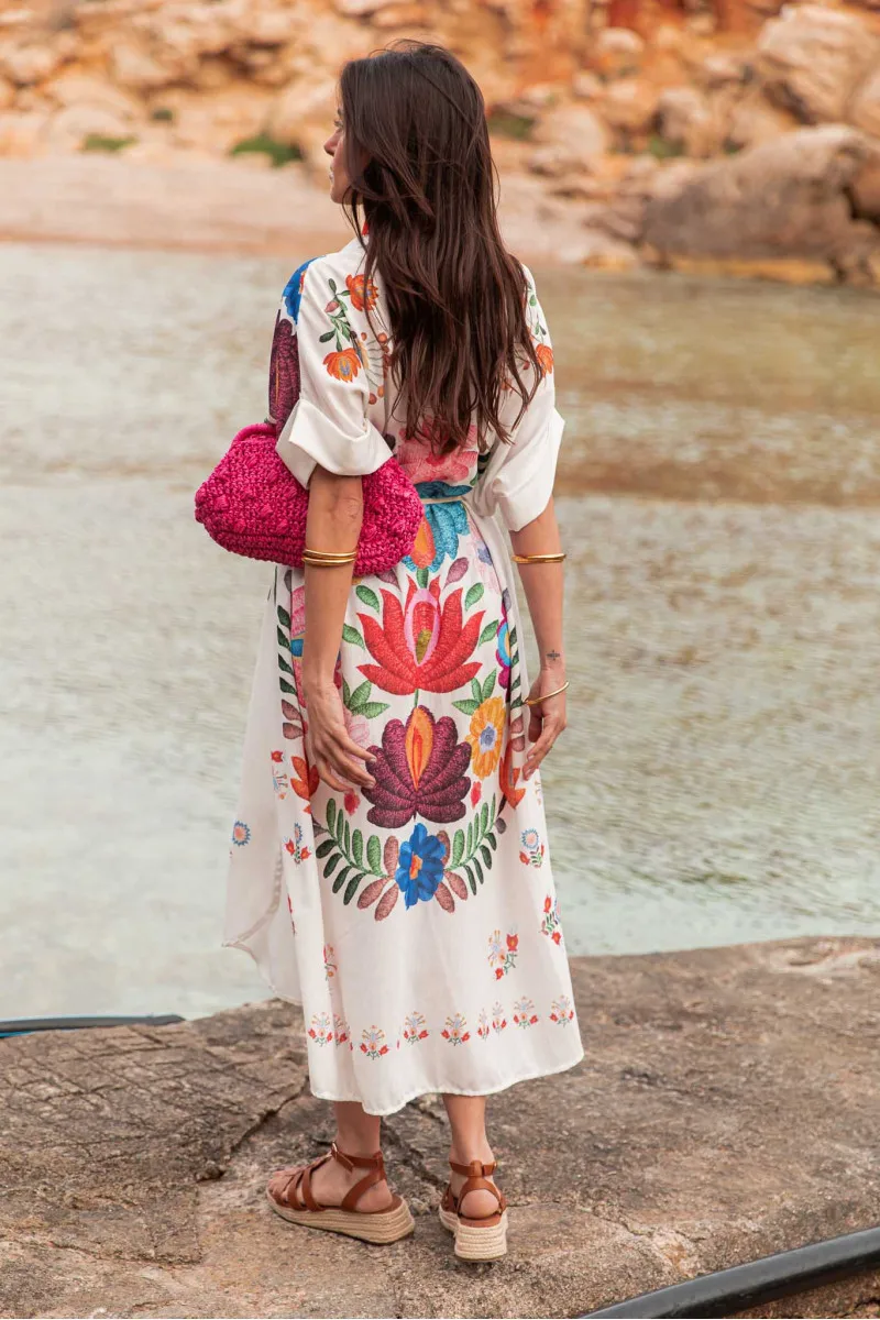 Fashion Printed Shirt Short-sleeved Women's Lace-up Robe Dress Bohemian Casual Loose Beach Vacation Female Elegant Long Dresses