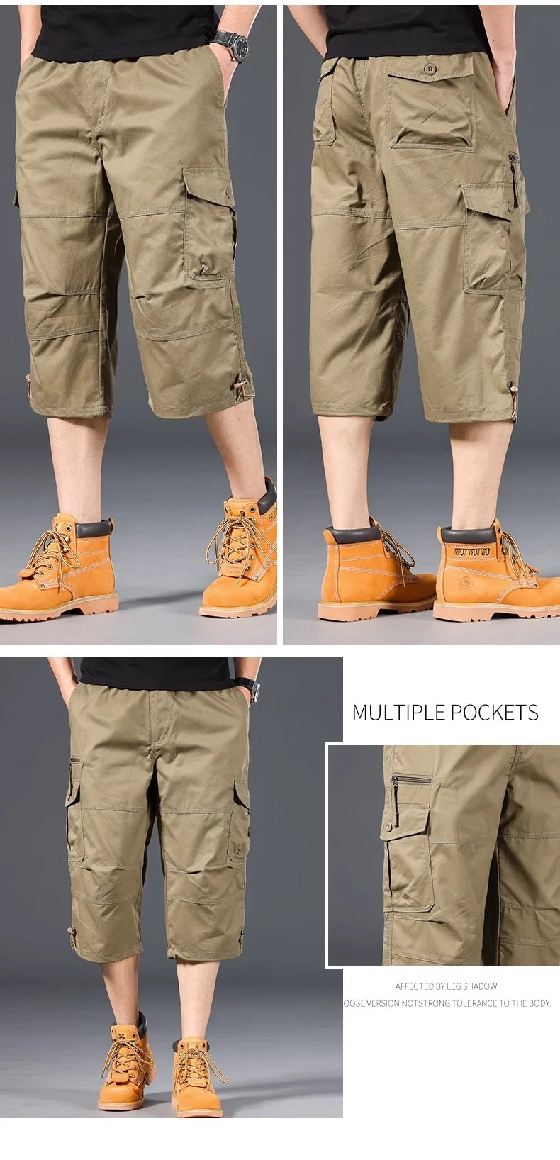 Summer Men's Cargo Shorts Loose Casual Below Knee Pants Elastic Waist Plus Size Outdoor Jogging Tactical Capri Pants