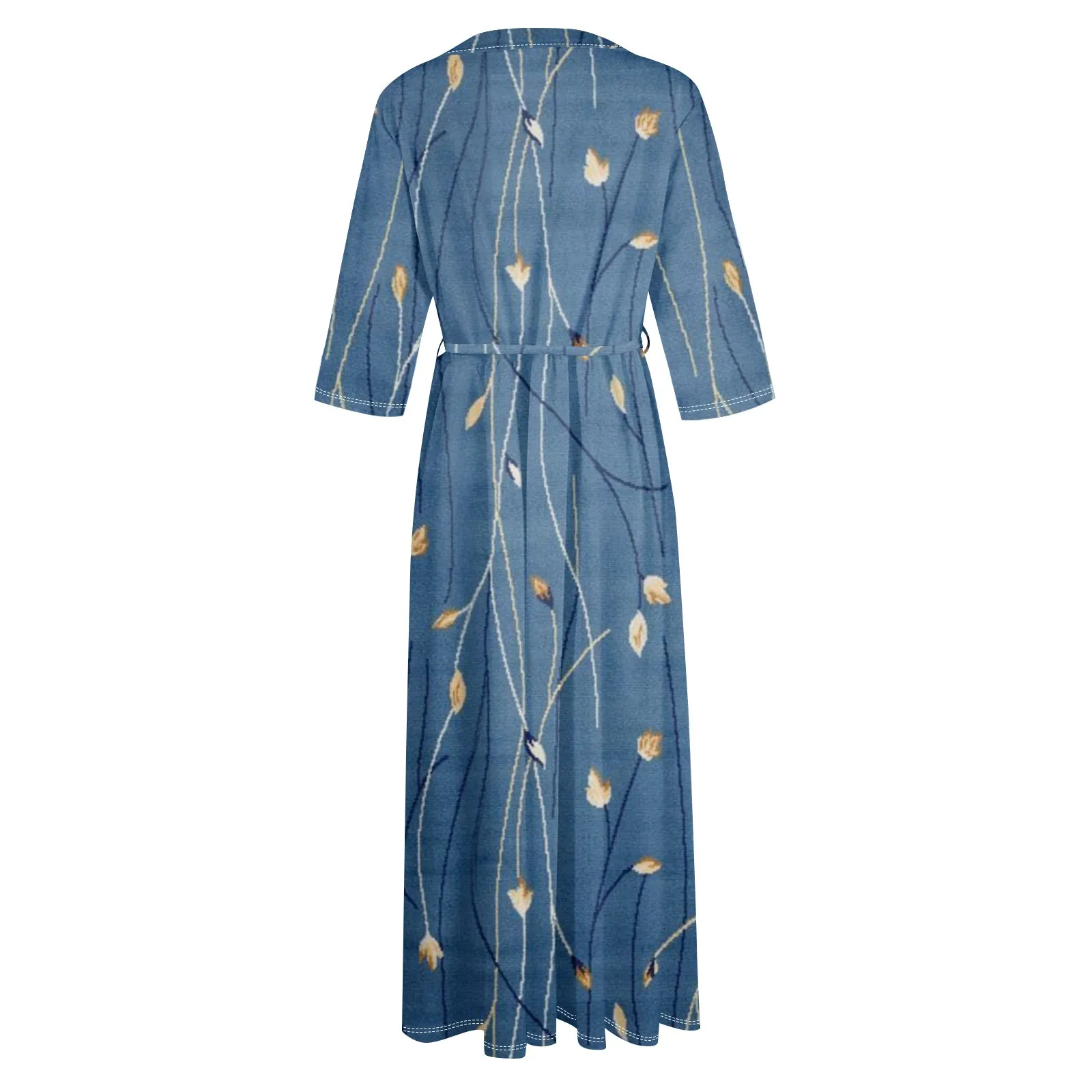 Floral Elegant Lapel Button Evening Party Dresses Three Quarter Sleeves Formal Wear Mid-Calf Summer Dress Vestidos 2024 Floral Elegant Lapel Button Evening Party Dresses Three Quarter Sleeves Formal Wear Mid-Calf Summer Dress Vestidos 2024