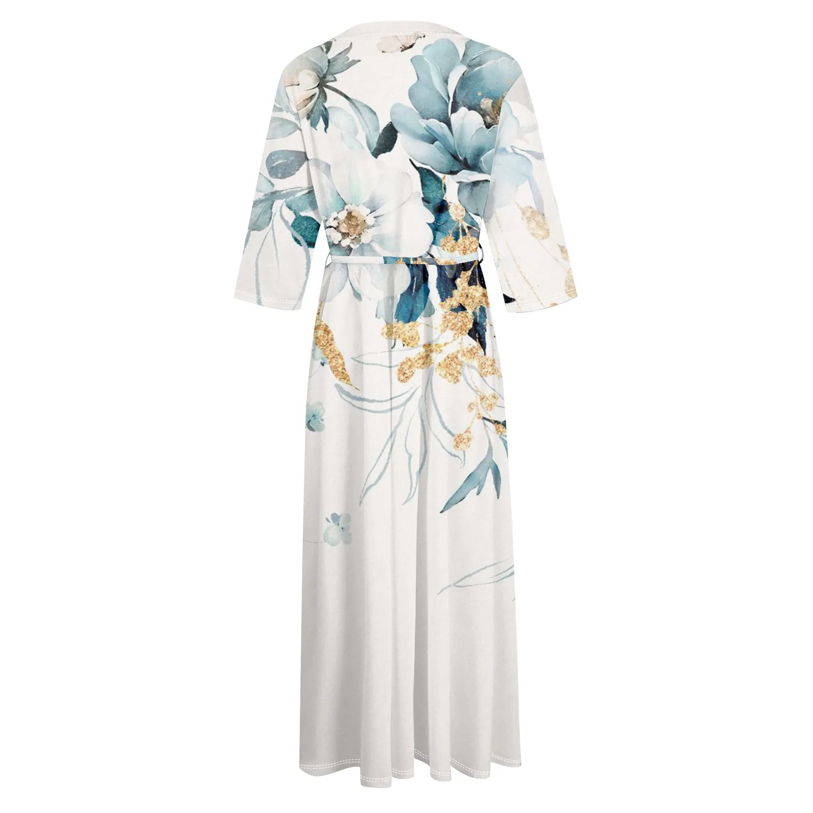 Floral Elegant Lapel Button Evening Party Dresses Three Quarter Sleeves Formal Wear Mid-Calf Summer Dress Vestidos 2024 Floral Elegant Lapel Button Evening Party Dresses Three Quarter Sleeves Formal Wear Mid-Calf Summer Dress Vestidos 2024