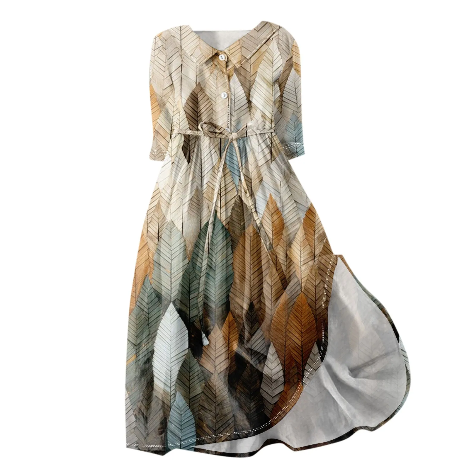 Floral Elegant Lapel Button Evening Party Dresses Three Quarter Sleeves Formal Wear Mid-Calf Summer Dress Vestidos 2024 Floral Elegant Lapel Button Evening Party Dresses Three Quarter Sleeves Formal Wear Mid-Calf Summer Dress Vestidos 2024