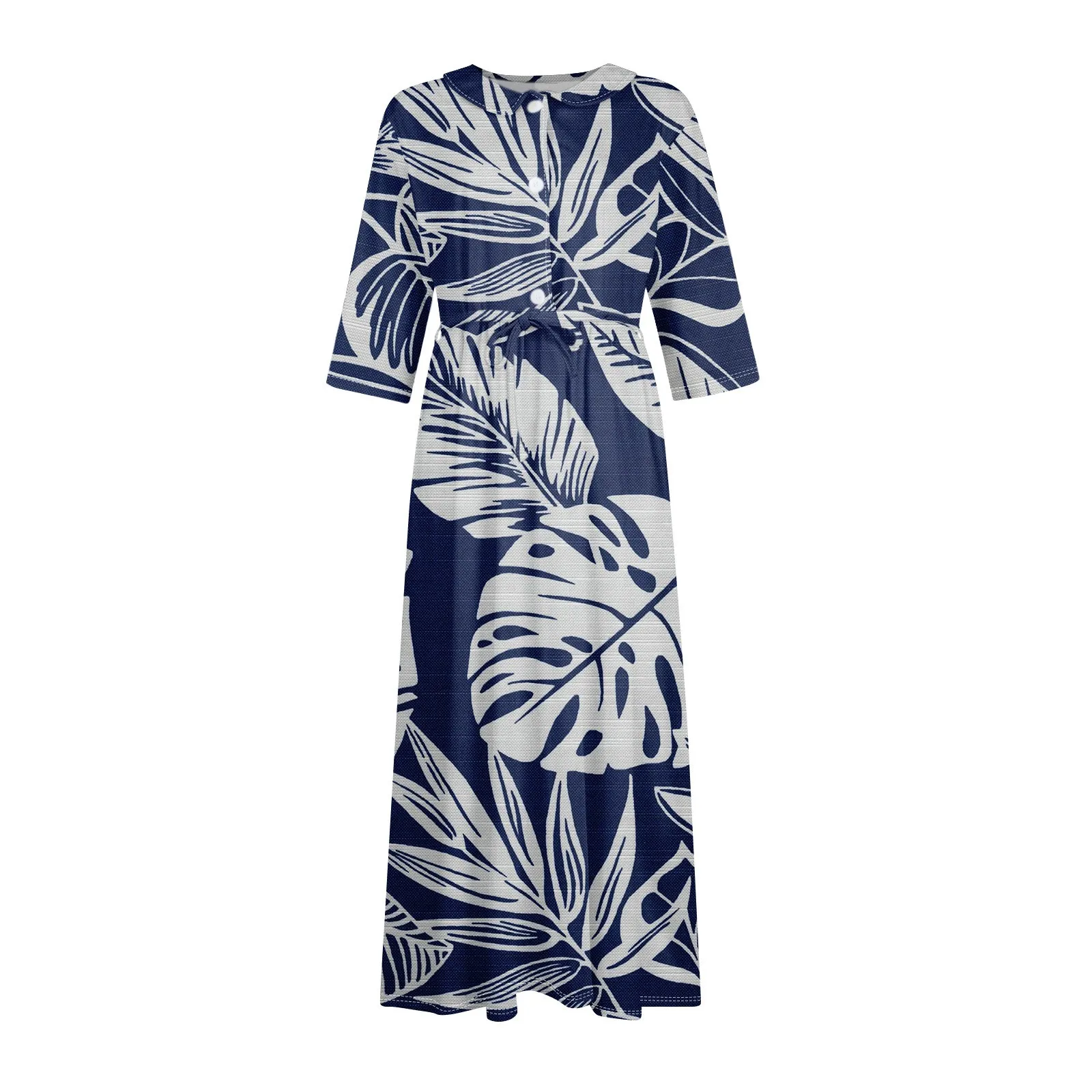 Floral Elegant Lapel Button Evening Party Dresses Three Quarter Sleeves Formal Wear Mid-Calf Summer Dress Vestidos 2024 Floral Elegant Lapel Button Evening Party Dresses Three Quarter Sleeves Formal Wear Mid-Calf Summer Dress Vestidos 2024