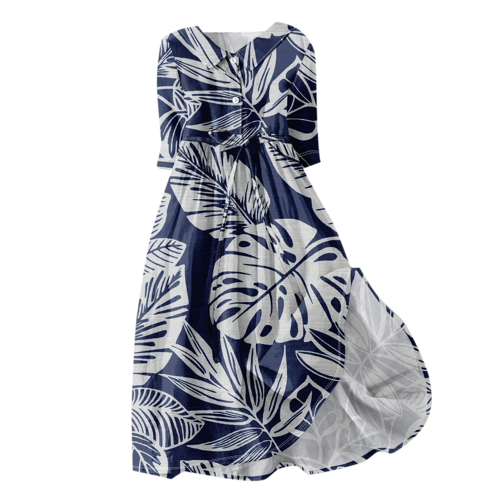 Floral Elegant Lapel Button Evening Party Dresses Three Quarter Sleeves Formal Wear Mid-Calf Summer Dress Vestidos 2024 Floral Elegant Lapel Button Evening Party Dresses Three Quarter Sleeves Formal Wear Mid-Calf Summer Dress Vestidos 2024