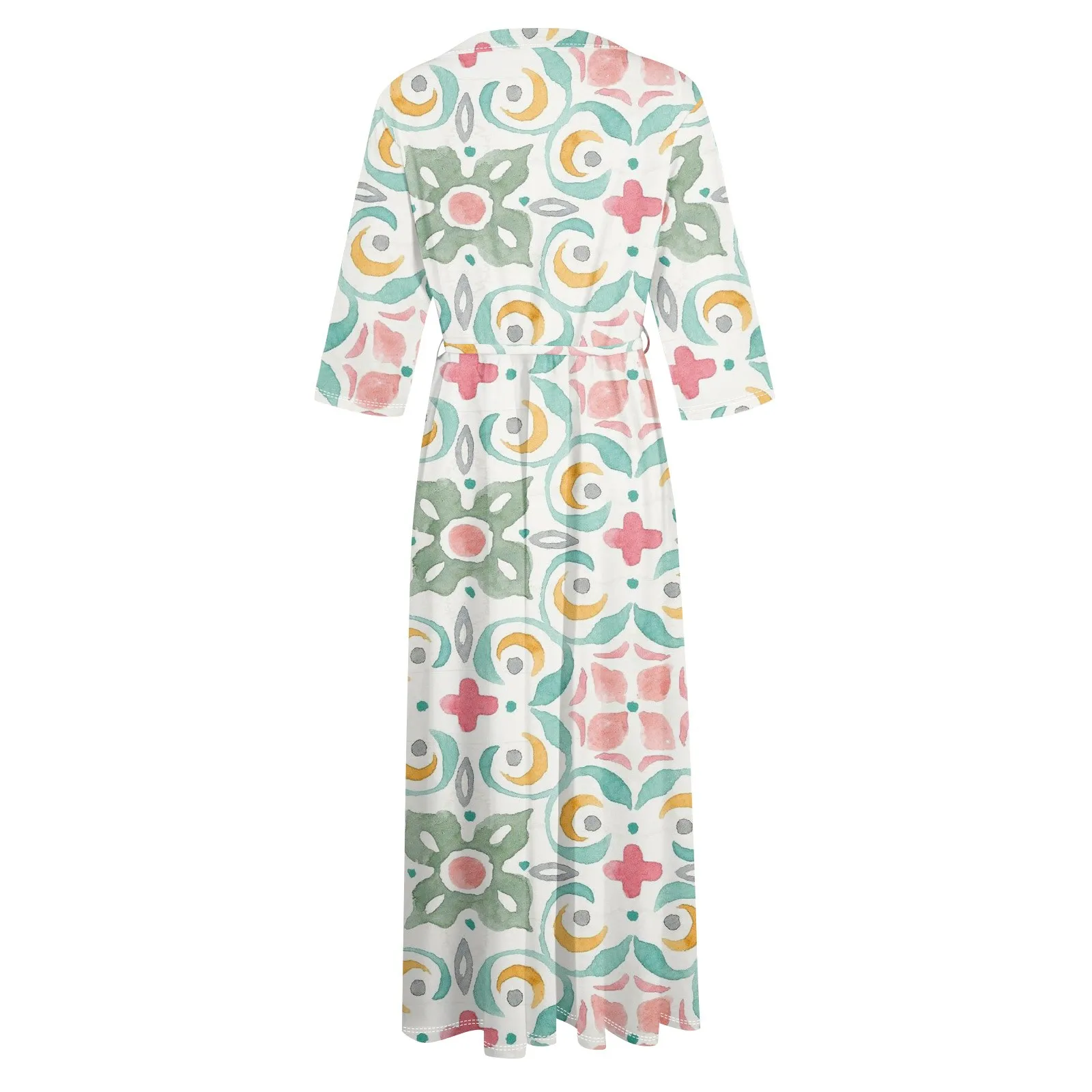 Floral Elegant Lapel Button Evening Party Dresses Three Quarter Sleeves Formal Wear Mid-Calf Summer Dress Vestidos 2024 Floral Elegant Lapel Button Evening Party Dresses Three Quarter Sleeves Formal Wear Mid-Calf Summer Dress Vestidos 2024