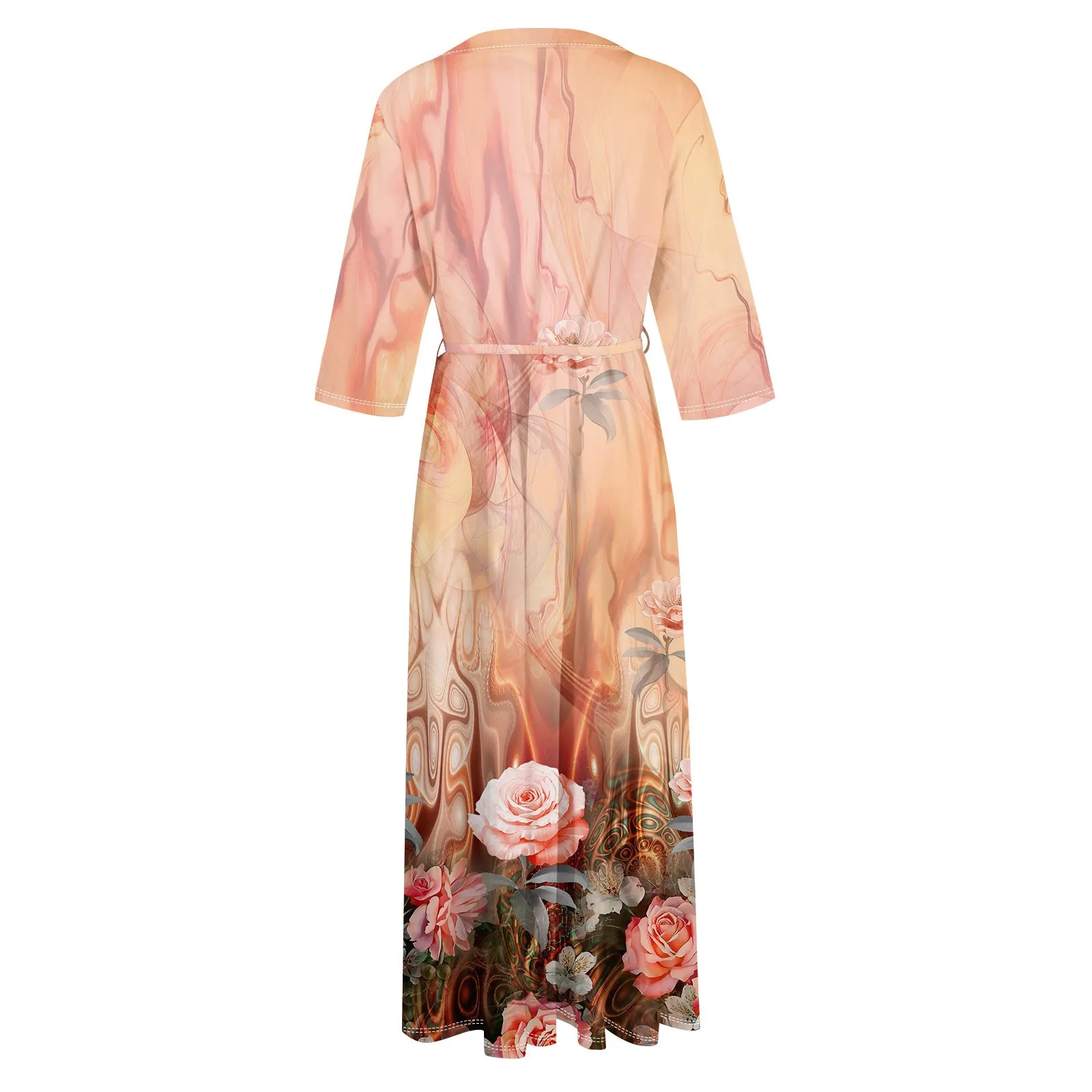 Floral Elegant Lapel Button Evening Party Dresses Three Quarter Sleeves Formal Wear Mid-Calf Summer Dress Vestidos 2024 Floral Elegant Lapel Button Evening Party Dresses Three Quarter Sleeves Formal Wear Mid-Calf Summer Dress Vestidos 2024