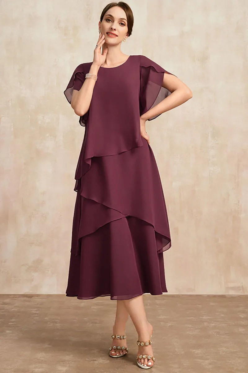 Women Plus Size Chiffon Dress Short Sleeve Elegant O-Neck Solid Party Irregular Layered Petal Sleeve Summer Fashion Maxi Dress Women Plus Size Chiffon Dress Short Sleeve Elegant O-Neck Solid Party Irregular Layered Petal Sleeve Summer Fashion Maxi Dress