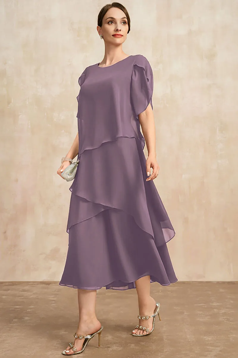 Women Plus Size Chiffon Dress Short Sleeve Elegant O-Neck Solid Party Irregular Layered Petal Sleeve Summer Fashion Maxi Dress Women Plus Size Chiffon Dress Short Sleeve Elegant O-Neck Solid Party Irregular Layered Petal Sleeve Summer Fashion Maxi Dress