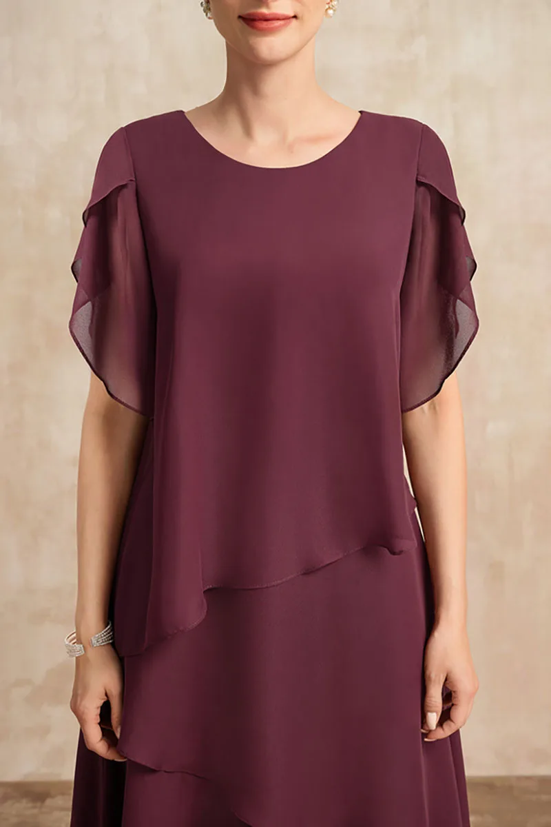 Women Plus Size Chiffon Dress Short Sleeve Elegant O-Neck Solid Party Irregular Layered Petal Sleeve Summer Fashion Maxi Dress Women Plus Size Chiffon Dress Short Sleeve Elegant O-Neck Solid Party Irregular Layered Petal Sleeve Summer Fashion Maxi Dress