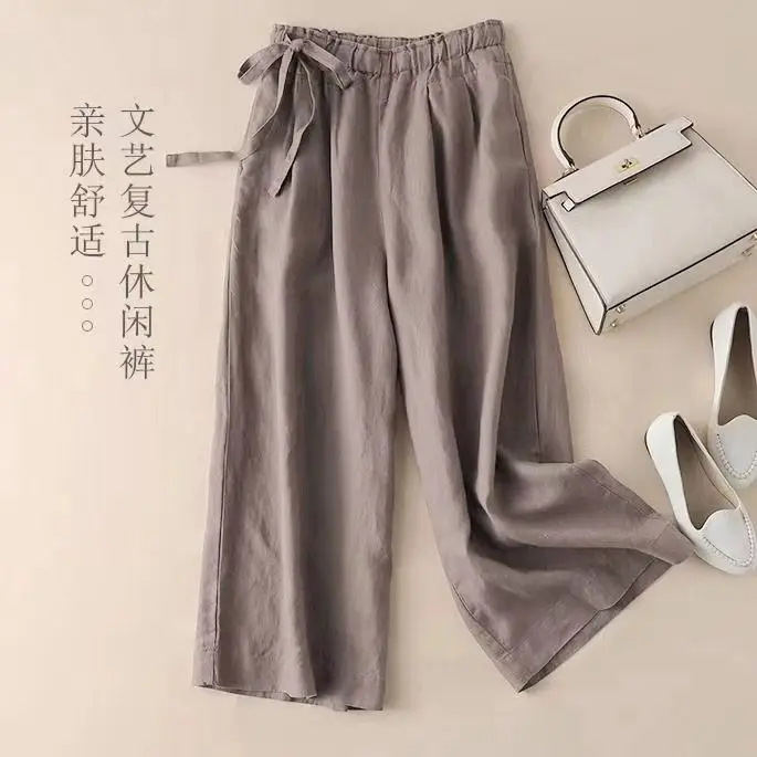 Cotton and Linen Wide-leg Nine-point 2025 Summer Women's Loose and Thin High Waist Thin Straight-leg Casual Pants