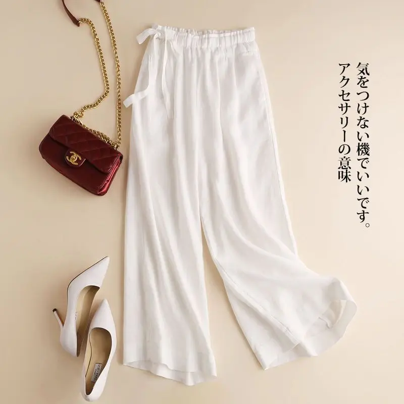 Cotton and Linen Wide-leg Nine-point 2025 Summer Women's Loose and Thin High Waist Thin Straight-leg Casual Pants