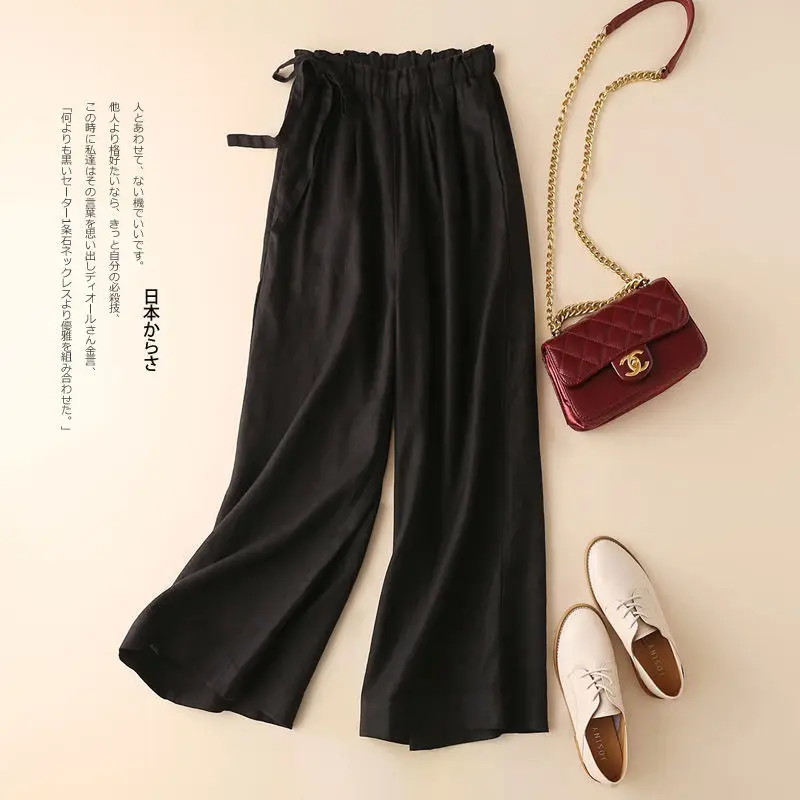Cotton and Linen Wide-leg Nine-point 2025 Summer Women's Loose and Thin High Waist Thin Straight-leg Casual Pants