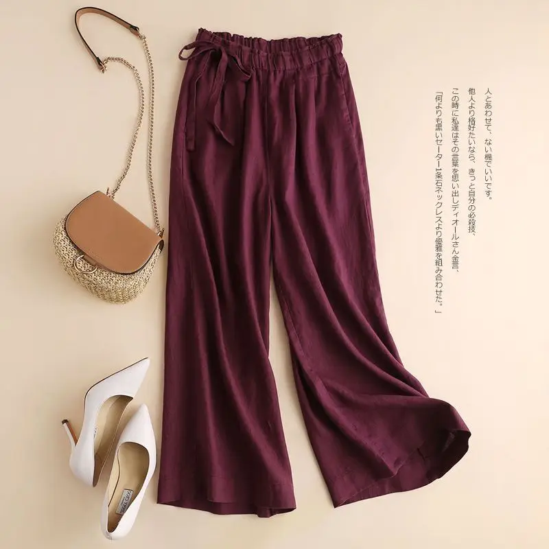Cotton and Linen Wide-leg Nine-point 2025 Summer Women's Loose and Thin High Waist Thin Straight-leg Casual Pants