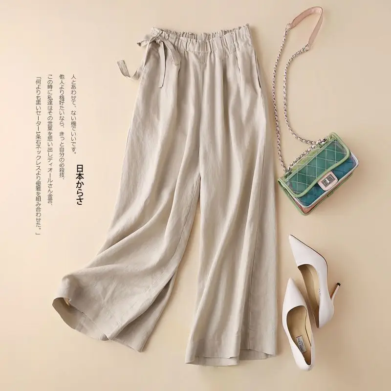 Cotton and Linen Wide-leg Nine-point 2025 Summer Women's Loose and Thin High Waist Thin Straight-leg Casual Pants