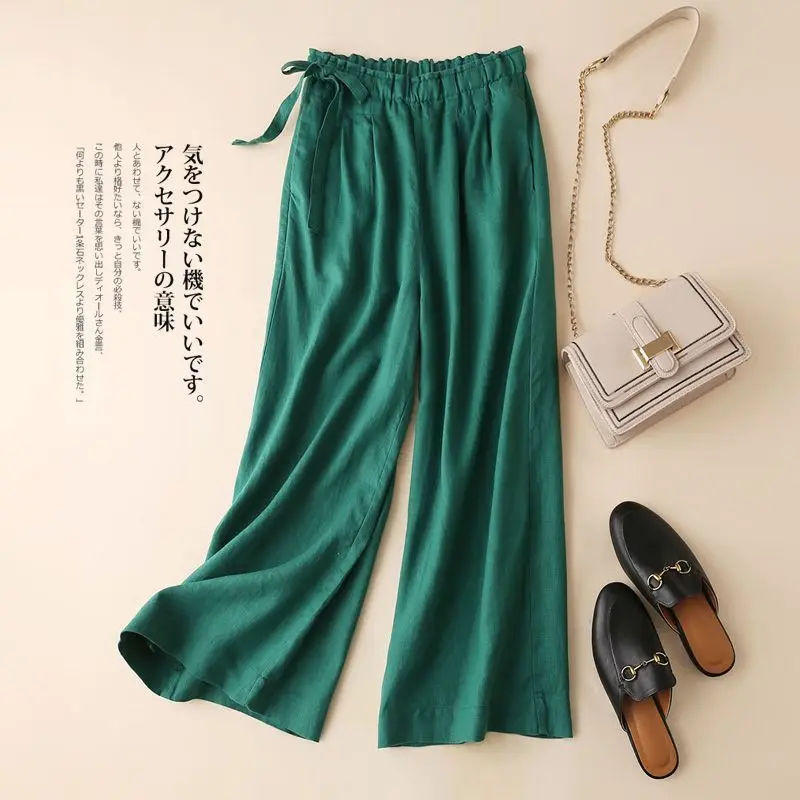 Cotton and Linen Wide-leg Nine-point 2025 Summer Women's Loose and Thin High Waist Thin Straight-leg Casual Pants