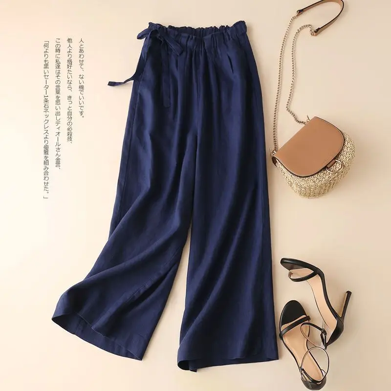 Cotton and Linen Wide-leg Nine-point 2025 Summer Women's Loose and Thin High Waist Thin Straight-leg Casual Pants