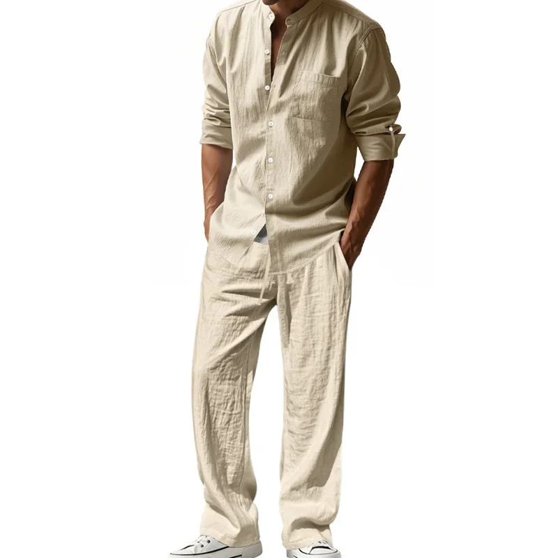 Men's Linen Shirt & Pants Set – American Style Casual Beachwear, Breathable Loose Fit Outfit (All Seasons